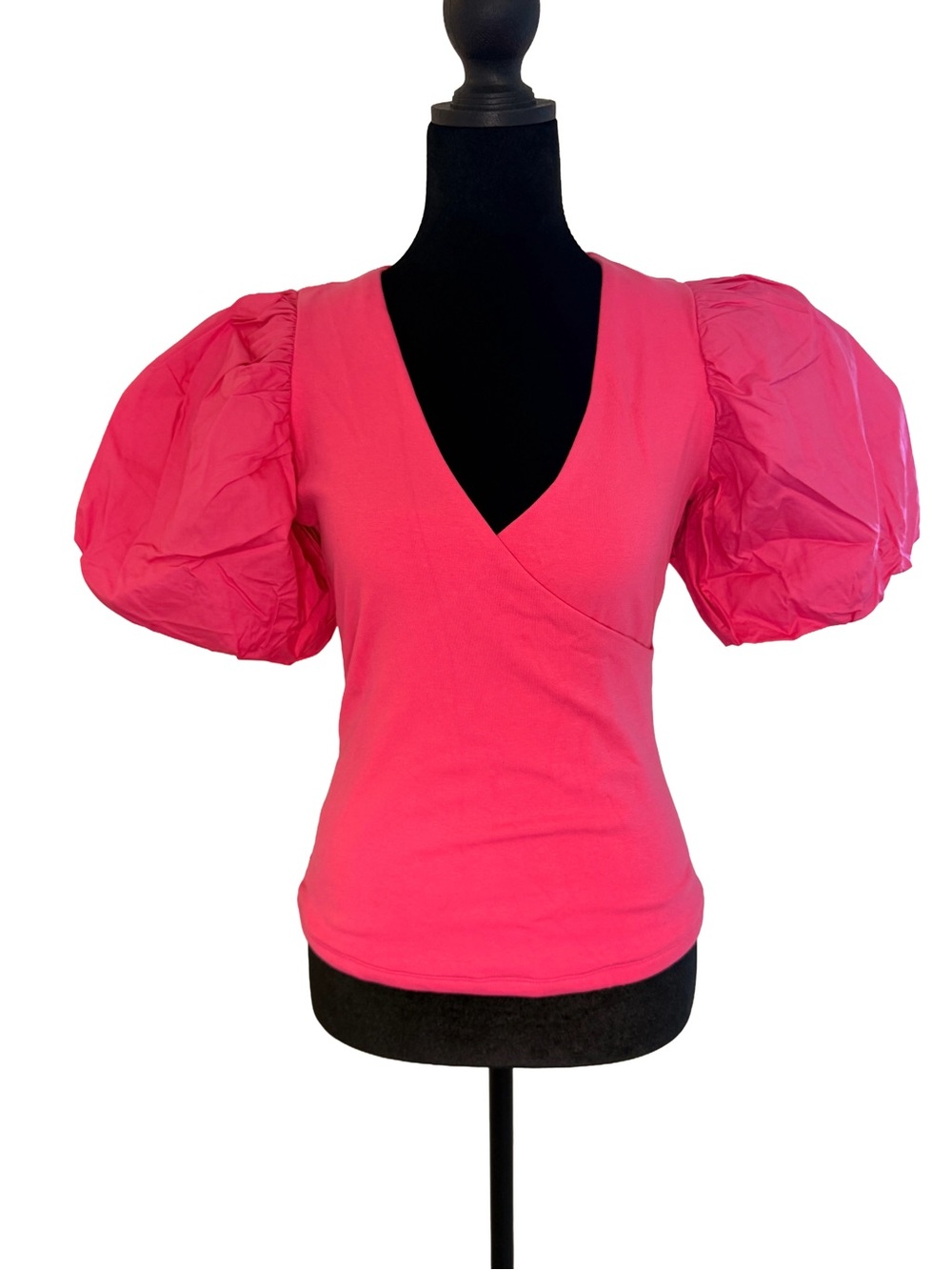 Maeve by Anthropologie Pink Puff Sleeve Wrap Front Top Women’s XS NWT